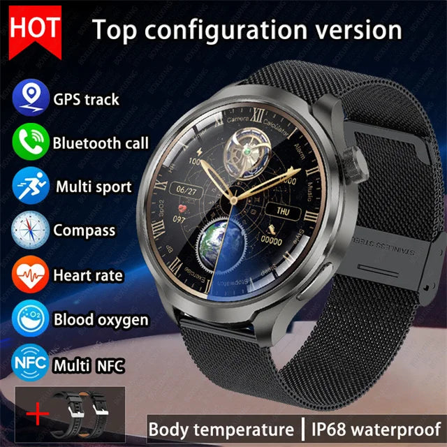 2025 New 1.85" AMOLED Screen GPS Sports Smart Watch Men NFC Compass Heart Rate Waterproof Bluetooth Call Smartwatch For HUAWEI