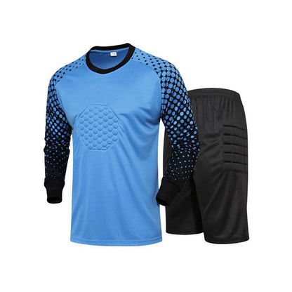 Kids Boys Soccer Training Suit Tracksuit Sponge Padded Protection Tops with Elastic Waistband Shorts Set for Football Goalkeeper