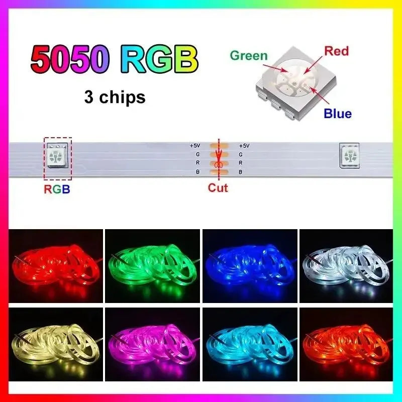 LED USB RGB Strip Light With 24keys Remote Control 5M 5050 Flexible Lights Strip for Room Living Room Party TV Backlight