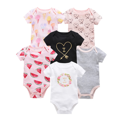 3/6 pcs a lot Baby Girls Clothes  pour nouveaux Cotton Short Sleeve Girl Bodysuit 0-12 Months Newborn Boys Clothing Toddler