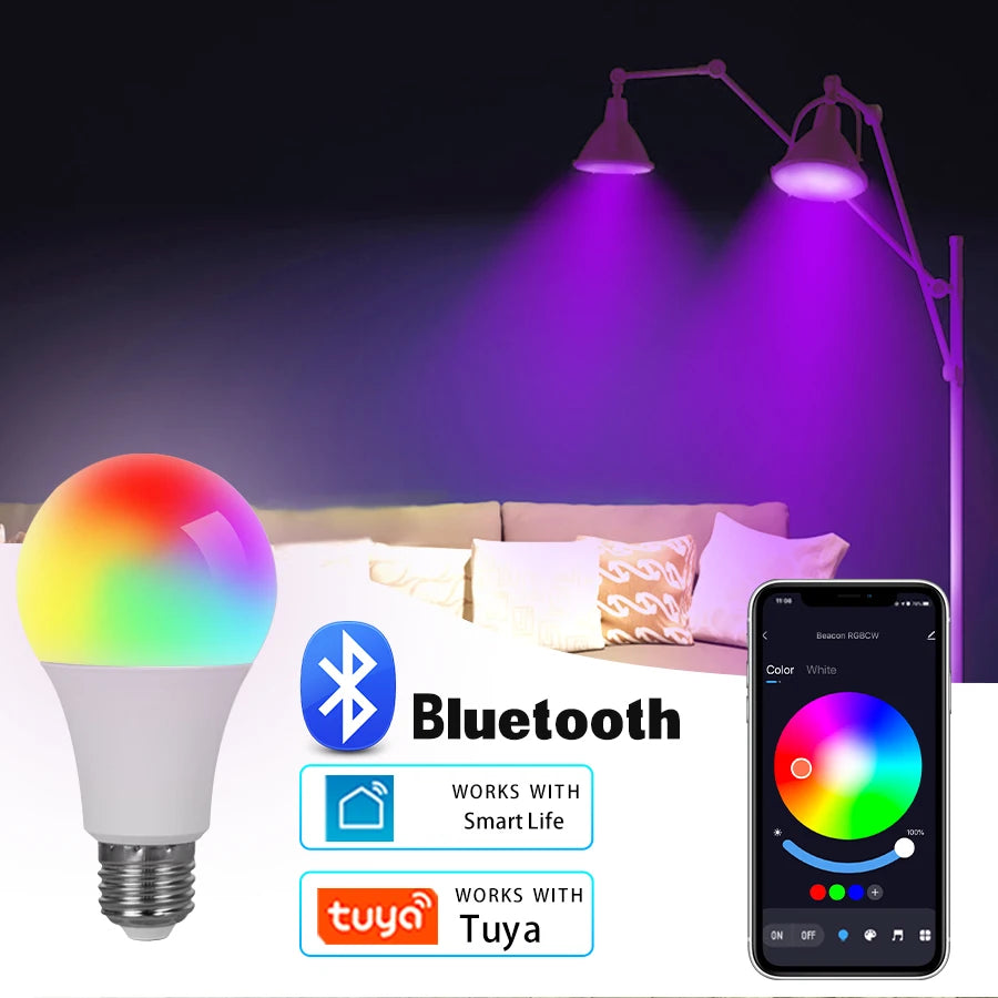 E27 LED Smart Bulb RGB Tuya Lamp Bluetooth APP Control Dimmable Ampoule LED Light Bulb 9W 220V Home Christmas Party Decor