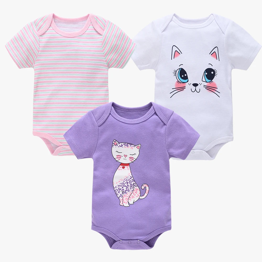 3/6 pcs a lot Baby Girls Clothes  pour nouveaux Cotton Short Sleeve Girl Bodysuit 0-12 Months Newborn Boys Clothing Toddler