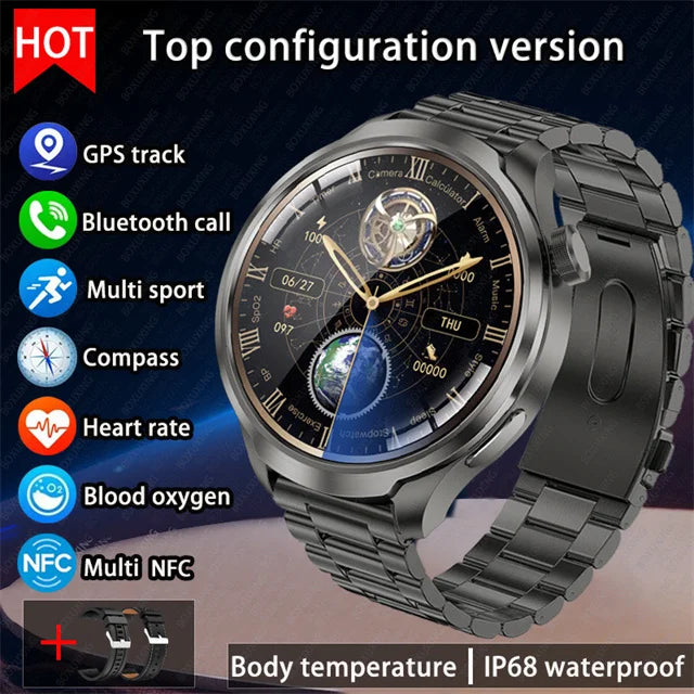 2025 New 1.85" AMOLED Screen GPS Sports Smart Watch Men NFC Compass Heart Rate Waterproof Bluetooth Call Smartwatch For HUAWEI