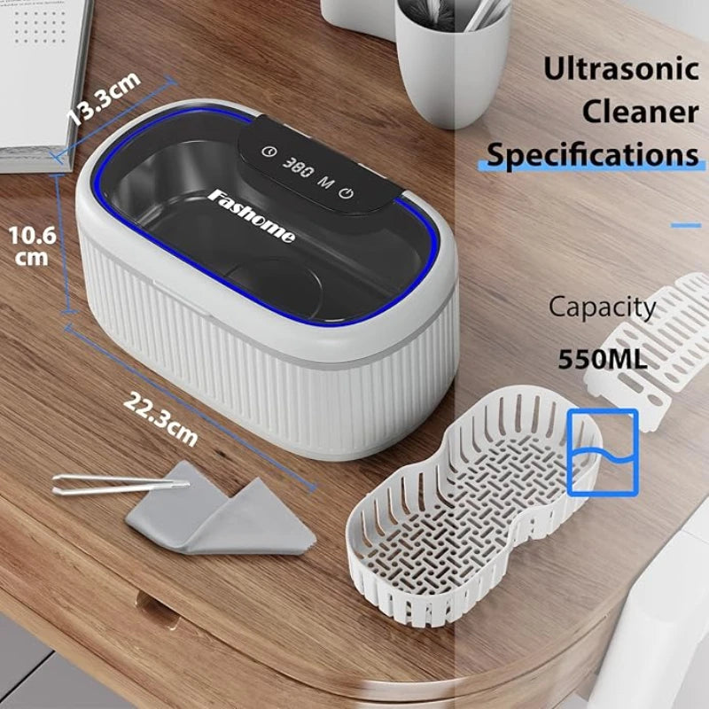 45kHz Stainless Steel 360° Deep Cleaning Machine Touch Operation Multi-function Ultrasonic Jewelry Cleaner For Glasses, Watches