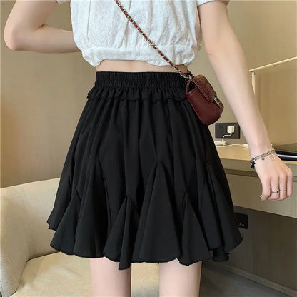 Skirts Women Pleated High Waist Fashion Solid Korean Style All-match Mini Summer Newest Simple Streetwear Holiday Female Leisure