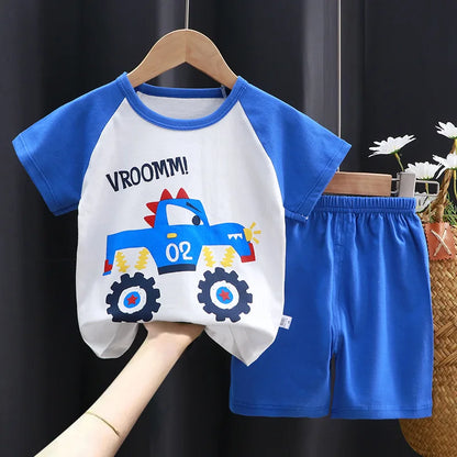 Children Clothing Suit Summer Cartoon Children's Sets Cotton T-Shirts Shorts Boys Girls Short Sleeve Kids Clothes