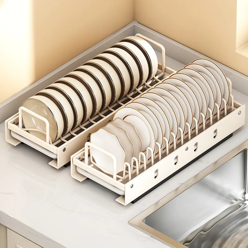 Pull Out Dish Racks Stainless Steel Bowl Storage Rack Cabinet Organizer Under Sink Pull-out Basket Drawer-type Plate Drain Rack