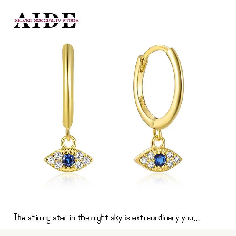 AIDE S925 Sterling Silver Huggie Earring Evil Eye Pendant Zircon Hoop Earrings For Women Girls Wedding Jewelry Gifts Pendientes