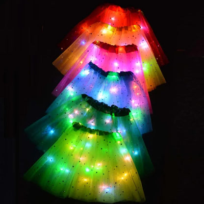 Women's Girl Glow Star Tutu Light Up Skirt Birthday Wedding LED Clothes Ballet Dance Halloween Christmas Fancy Party Costume