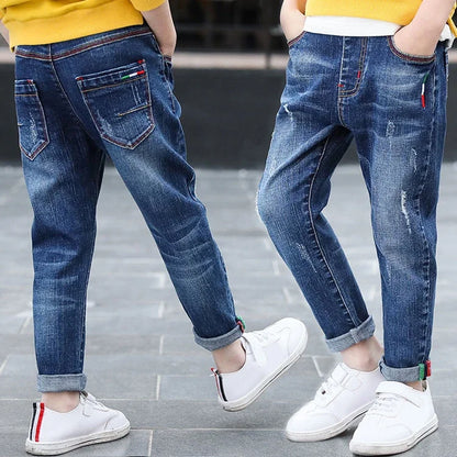 DIIMUU 4-11 Years Boys Clothes Slim Straight Jeans Young Pants Kids Baby Children Denim Clothing Trousers Elastic Waist Bottoms