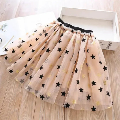 Kid Girl Clothes Cartoon Swan Lace T-shirt+Star Tulle Skirt 2Pcs Set Baby Outfit Casual Girls' Suit Fashion Two-Piece