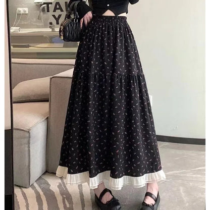 2024 New White Floral Skirt with High Waist Mid Length Design for Spring and Summer Niche Long Skirt Irregular Fairy Skirt