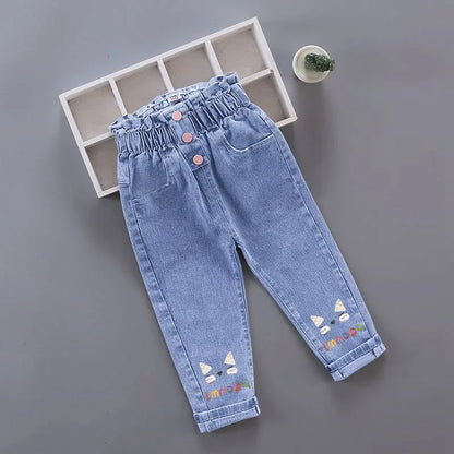 Kids Baby Girls Casual Clothes Jeans Pink Bow Trousers Toddler Infant Denim Clothing Pants Children Bottoms 1 2 3 4 5 6  Years