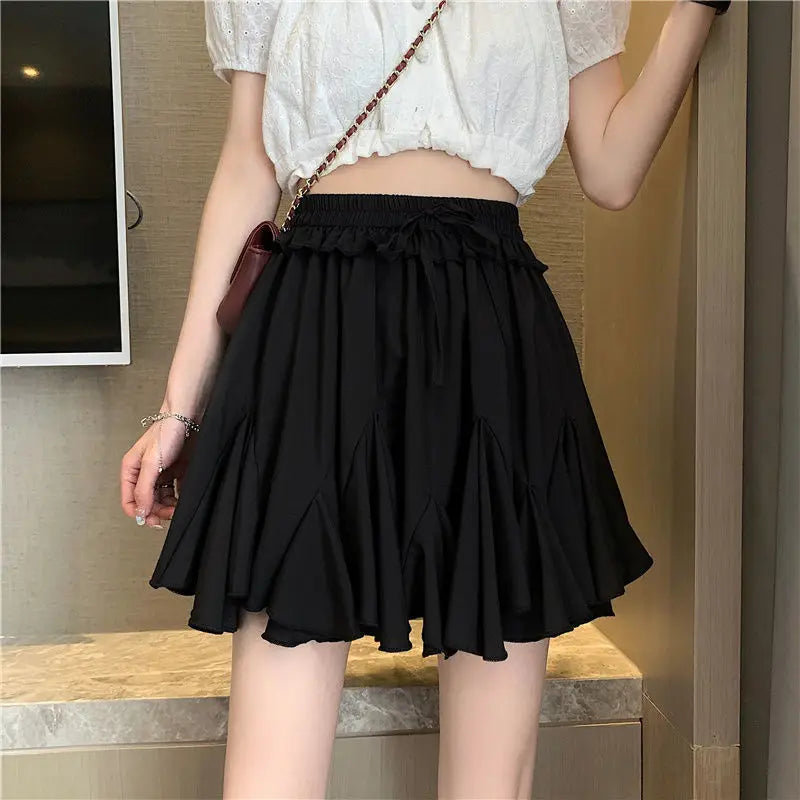 Skirts Women Pleated High Waist Fashion Solid Korean Style All-match Mini Summer Newest Simple Streetwear Holiday Female Leisure