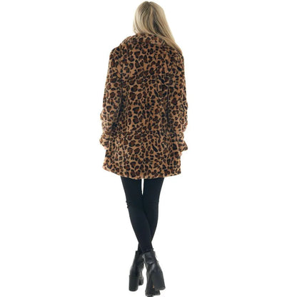 2024 Autumn and Winter Leopard Women's Fashion Temperament Faux Fur Pocket Loose Fur Coat