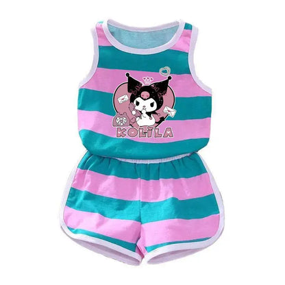 Summer Baby Kids Clothes Sets Cute Kuromi Cartoon Girls and Boys Vest and Shorts 2pieces Sanrio Children's Outfits Beach Clothes