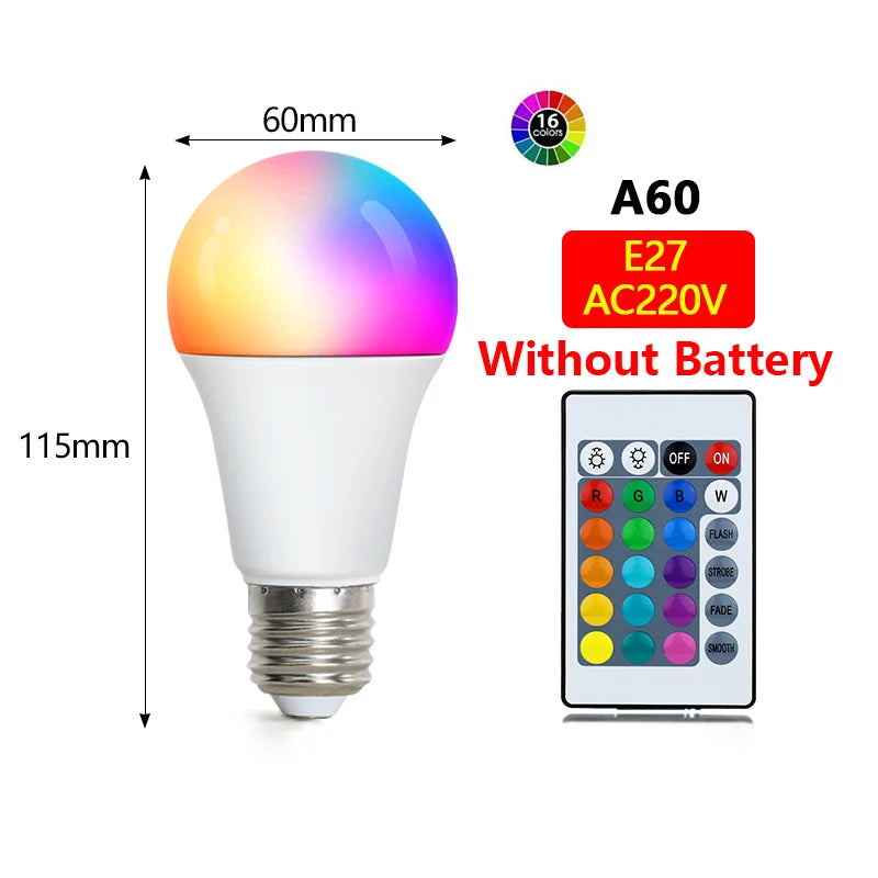 LED Light Bulbs AC 220V E27 RGB Bombillas LED Lamp IR Remote Control Changeable Colorful RGB White Ampoules Spotlight Led Bulb