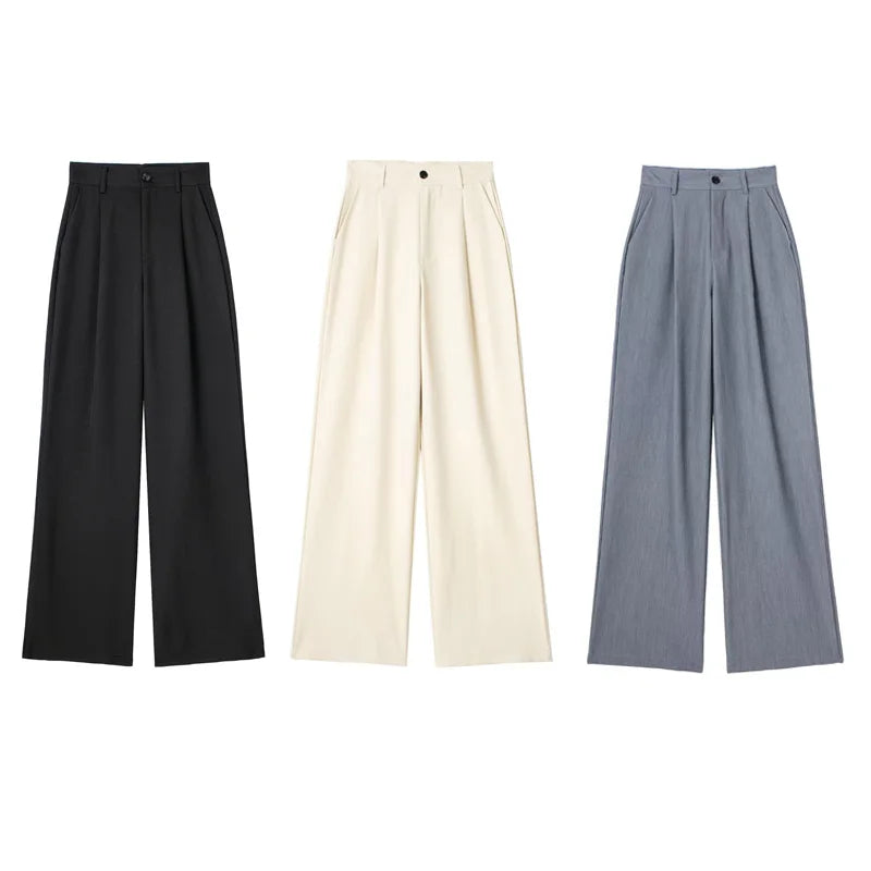 TRAF Women 2024 Wide leg Pants Baggy High Waist Pants Women's Wide Trousers Black Office wear Wide Pants Woman Autumn Trousers