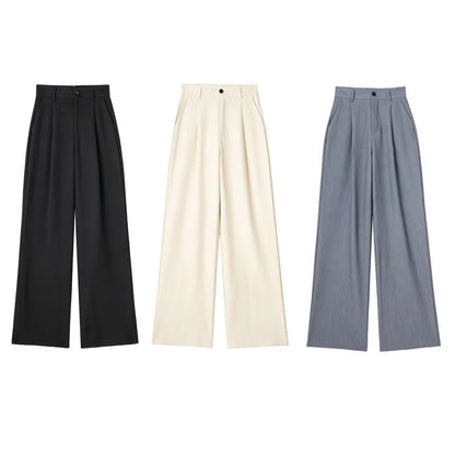 TRAF Women 2024 Wide leg Pants Baggy High Waist Pants Women's Wide Trousers Black Office wear Wide Pants Woman Autumn Trousers