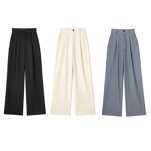 TRAF Women 2024 Wide leg Pants Baggy High Waist Pants Women's Wide Trousers Black Office wear Wide Pants Woman Autumn Trousers