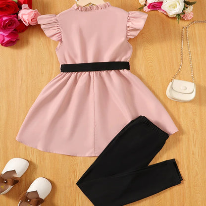 Two Piece Summer Cute Girl Girl Irregular Sleeveless Button Placket Princess Birthday Party Wedding Children's Set Clothing