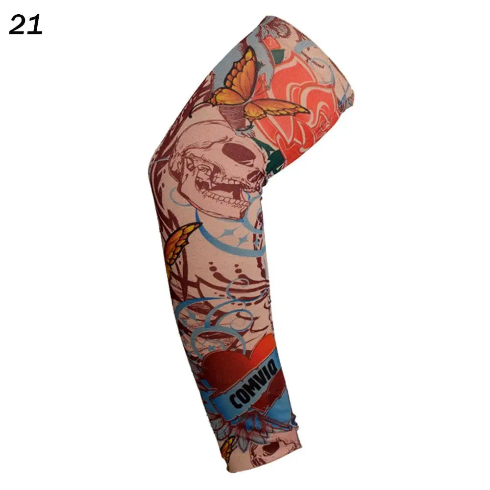 1Pcs New Flower Arm Tattoo Sleeves Seamless Outdoor Riding Sunscreen Arm Sleeves Sun Uv Protection Arm Warmers For Men Women