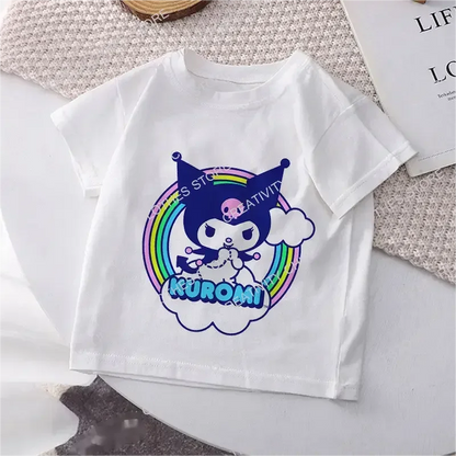 Hello Kitty Children's T-shirt Y2k Cotton Sanrio Kuromi Melody Anime Tee Shirts Cartoons Kid Girl Boy Streetwear Casual Clothes