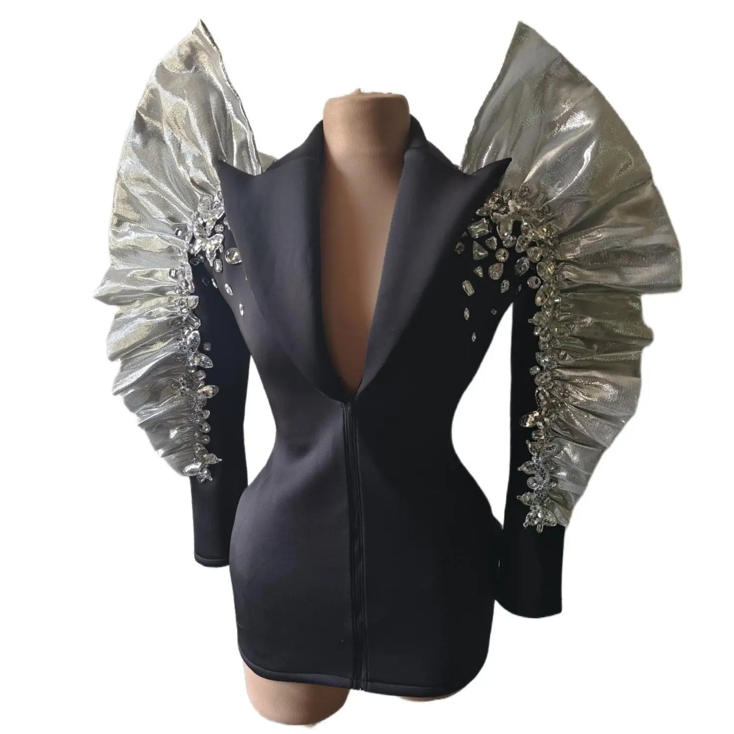 Luxury Rhinestones Suit Women Jazz Dancer Performance Costume Black Fashion Nightclub Party Stage Dress Mini Cocktail Dress