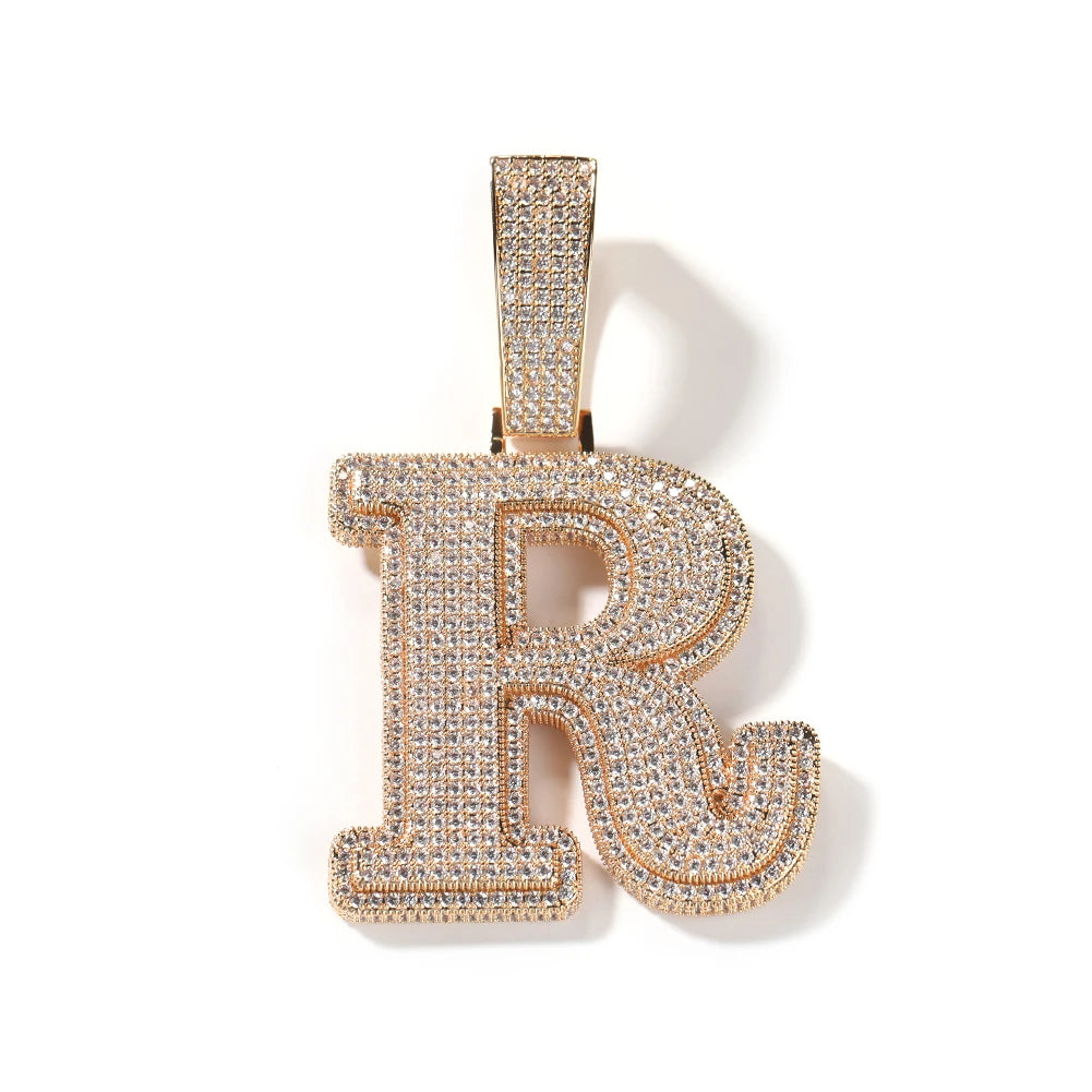 THE BLING KING Custom Bold Letters Name Pendant Necklace Micro Paved Out 5A Cubic Zirconia Chain Necklace Hiphop Jewelry