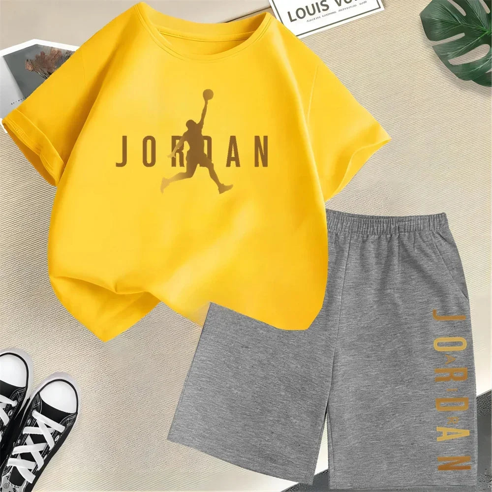 Summer Slam Dunk Master Pattern Printed Children Short Sleeve T-shirt + Shorts 2pcs Set Kids Boy Girl Fashion Clothing Outfits