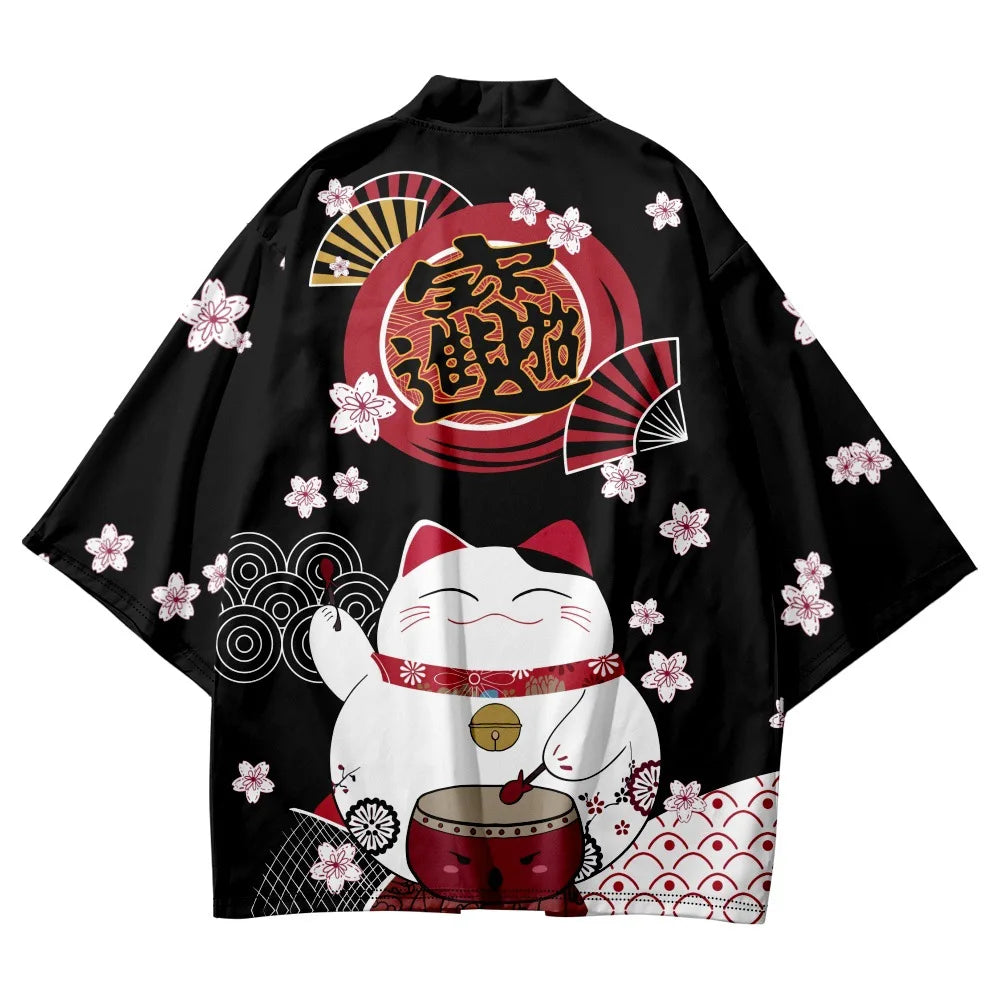 Japanese Cat Print Haori Kimonos Yukata Samurai Men Women Kimono Traditional Asian Clothes Harajuku Cardigan Shirt