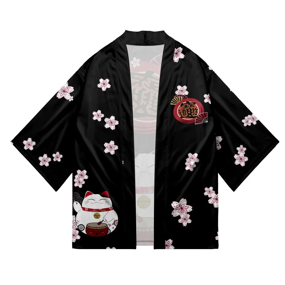 Japanese Cat Print Haori Kimonos Yukata Samurai Men Women Kimono Traditional Asian Clothes Harajuku Cardigan Shirt