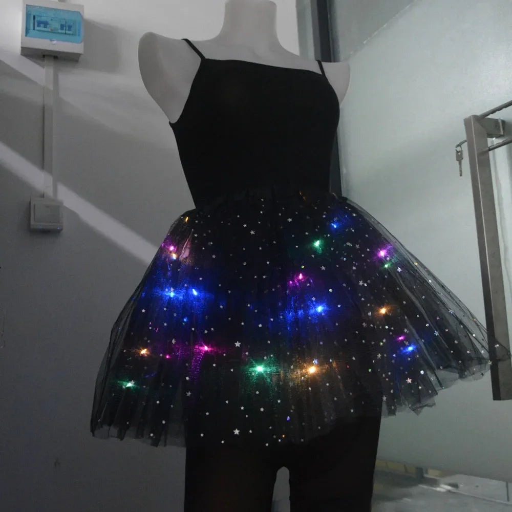 Women's Girl Glow Star Tutu Light Up Skirt Birthday Wedding LED Clothes Ballet Dance Halloween Christmas Fancy Party Costume