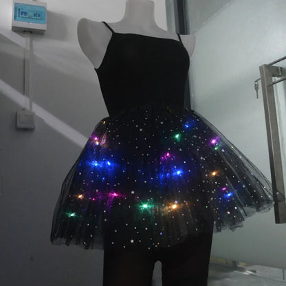 Women's Girl Glow Star Tutu Light Up Skirt Birthday Wedding LED Clothes Ballet Dance Halloween Christmas Fancy Party Costume