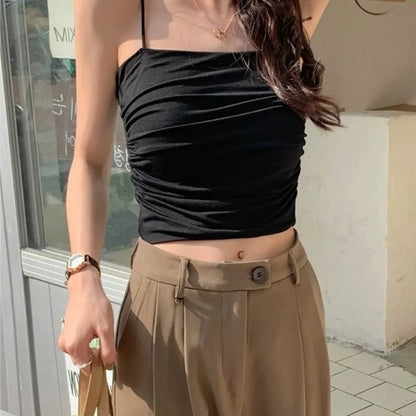 Women With Built In Bra Spaghetti Strap Tanks Summer Camis Tank Casual Tops For Woman Solid Color Female Korean Style Camis