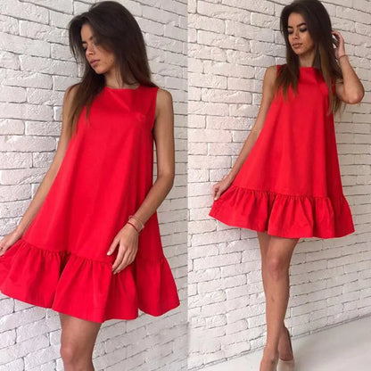 Jocoo Jolee 2024 Summer Solid Beach Chiffon Dress Women Casual Sleeveless Ruffled Loose Mini Dress Elegant Vestidos Clothing