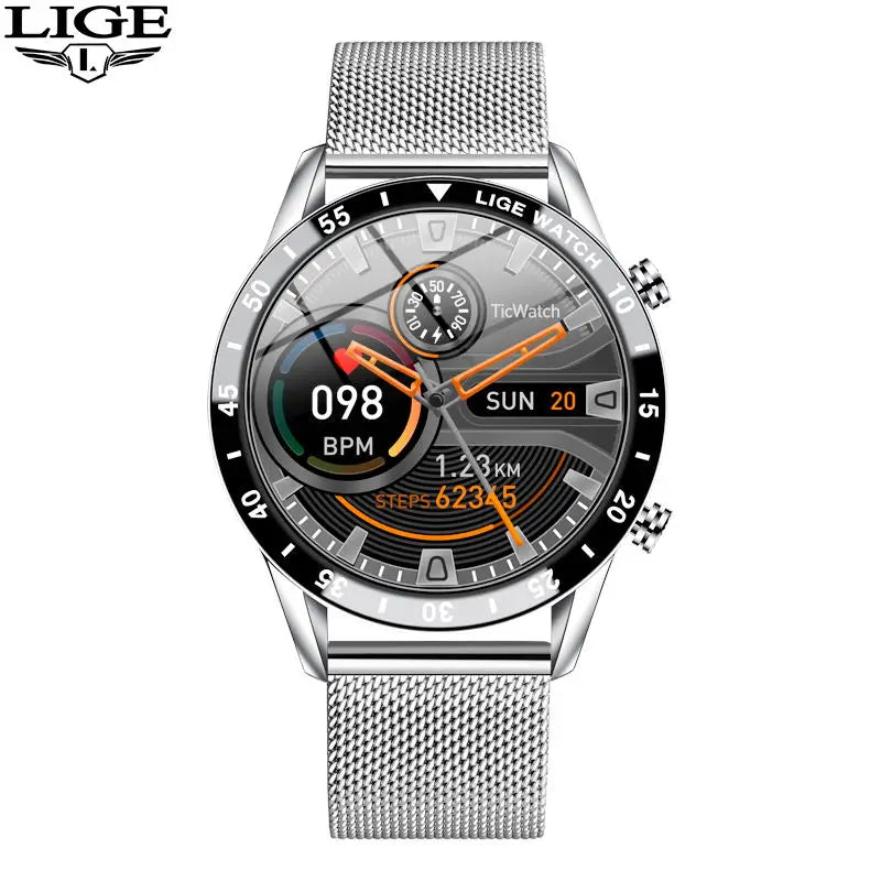 LIGE Luxury Full Circle Touch Screen Men Smart Watch Bluetooth Call Steel Band Waterproof Sports Fitness Watch For Android IOS