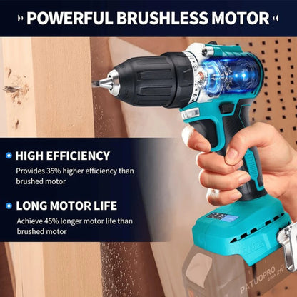 10mm Brushless Electric Drill Cordless Handheld Drill Screwdriver 2 Speed 23 Torque Setting Fit Makita 18V Battery (No Battery)