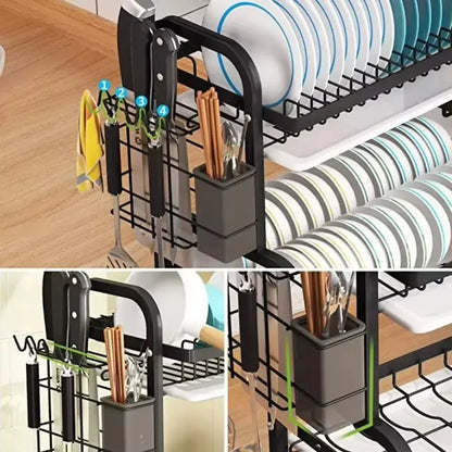 Dish Drying Rack Bowl Racks Large Rust-proof Dish Drainer with Utensil Holder Multi Layer Kitchen Utensil Storage Drainboard Set