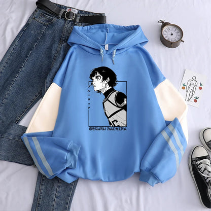 Japan Anime Blue Lock Bachira Meguru Hoodies for Men Streetwear Long Sleeve Fleece Warm Man Patchwork Winter Fall Sweatshirts