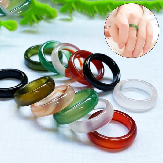 Natural Agate Ring Vintage Colorful Round Rings for Women Men Green Red Natural Stone Finger Ring Simple Unisex Jewelry Gift