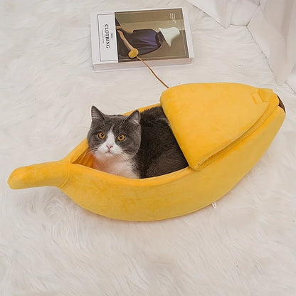 Plush Bed for Cats Winter Things Warm Houses Banana Pet Products Accessory Habitats All Basket Cushions  Puppy Supplies