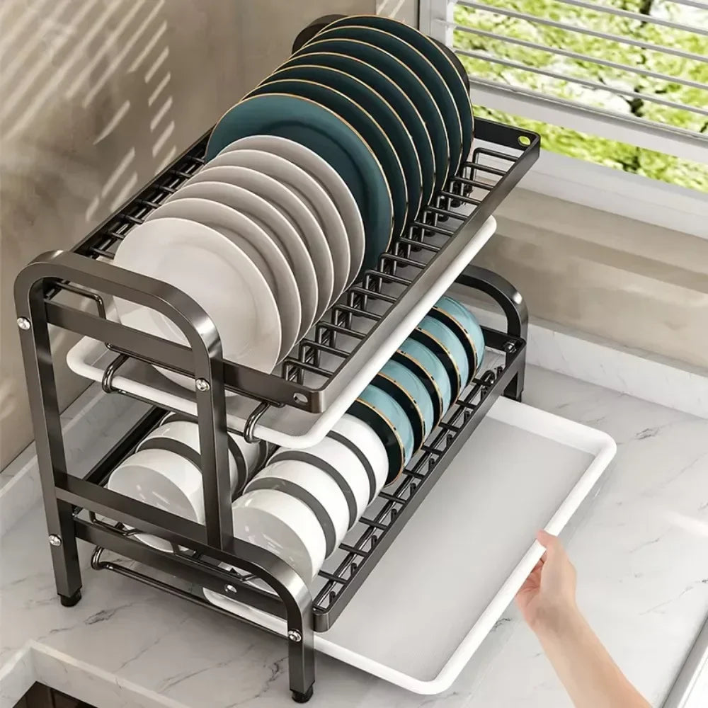 Dish Drying Rack Bowl Racks Large Rust-proof Dish Drainer with Utensil Holder Multi Layer Kitchen Utensil Storage Drainboard Set