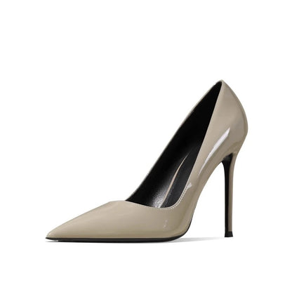 Pointed-toe High Heels Women's New Gray Temperament with Skirt Stiletto Heel Professional Commuting Patent Leather Pumps