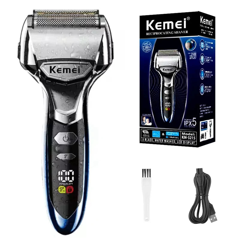 Kemei 5-Blade System Electric Shaver For Men Face Beard Wet Dry Electric Razor Rechargeable Bald Head Shaving Machine