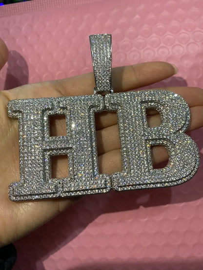 THE BLING KING Custom Bold Letters Name Pendant Necklace Micro Paved Out 5A Cubic Zirconia Chain Necklace Hiphop Jewelry