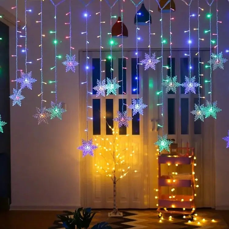 3.2M Christmas Snowflakes LED String Lights Flashing Fairy Curtain Lights Waterproof For Holiday Party Wedding Xmas Decoration