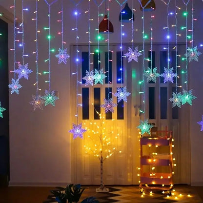 3.2M Christmas Snowflakes LED String Lights Flashing Fairy Curtain Lights Waterproof For Holiday Party Wedding Xmas Decoration