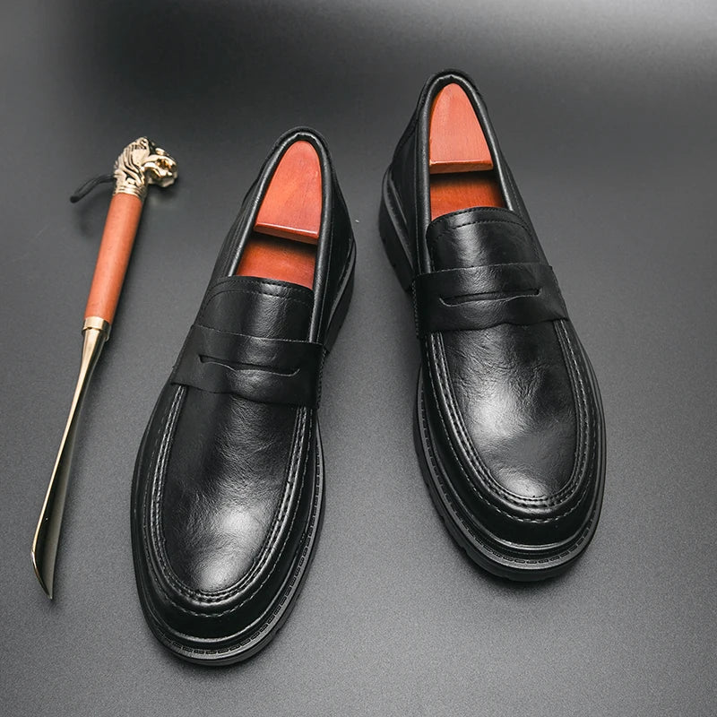 Loafers Men Platform Thick-soled Tassel Formal Business Shoes Slip-on Comfortable Men's Leather Shoes Casual Shoes Oxford Shoes