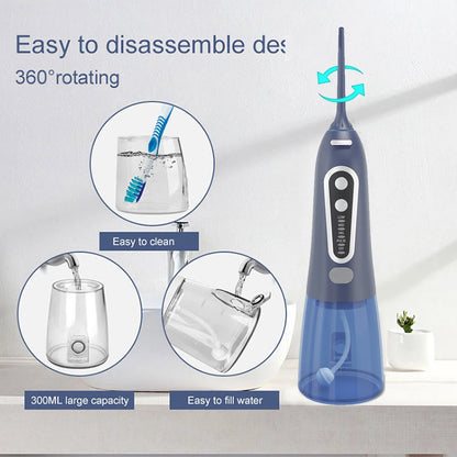 Oral Irrigator With Travel Bag Portable Water Flosser USB Rechargeable 6 Nozzles 300ml Water Tank Waterproof  Dental Water Jet